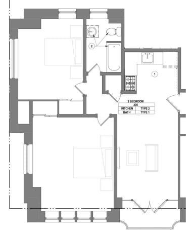 1500 Pine - Apt 205 Floor Plan - 1500 Pine