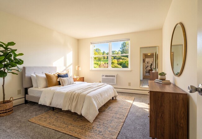 Step into serenity at Bellevue Court Apartments, where sunlight fills spacious bedrooms and views of nature create a tranquil retreat. Elevate your living experience and take the next step towards luxury—schedule a tour today! - Bellevue Court Apartments