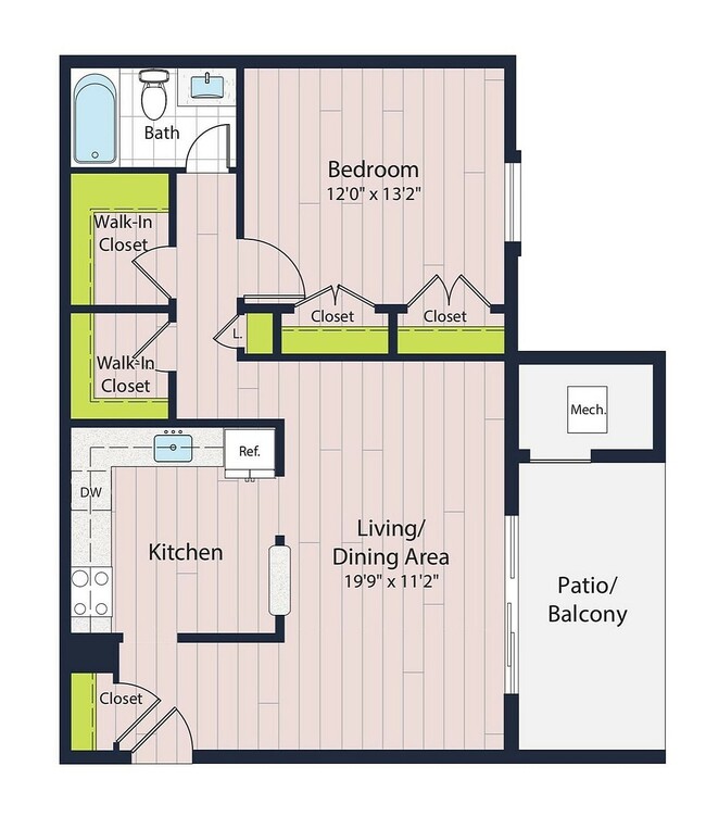 A1-60 One Bedroom Floor Plan - Creekside Village I