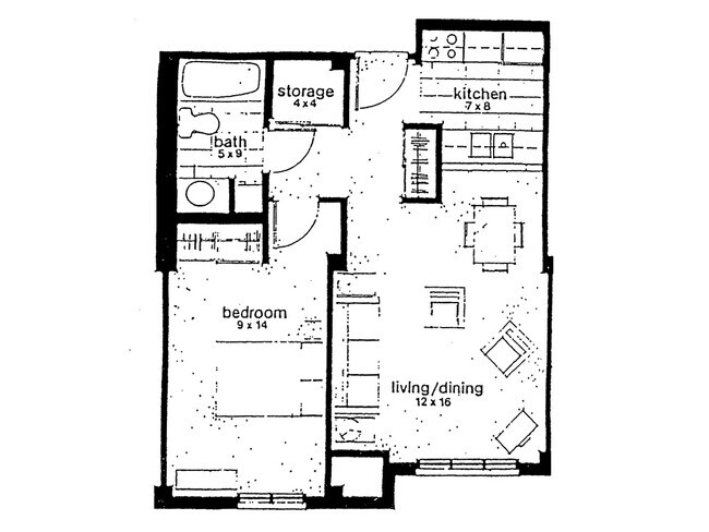 1 Bedroom Floorplan - Epworth Towers - A 55+ Affordable Community