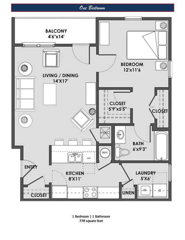 One-Bedroom 778 Square Feet - The Element Apartments