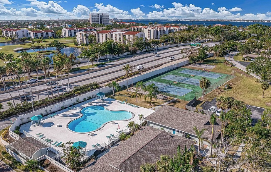 Aerial View of Pool & Tennis Court - 4267 Island Cir