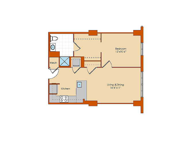 1 Bedroom Floor Plan 4 | Washington DC Apartments | Park Triangle Apartments Lofts and Flats - Park Triangle