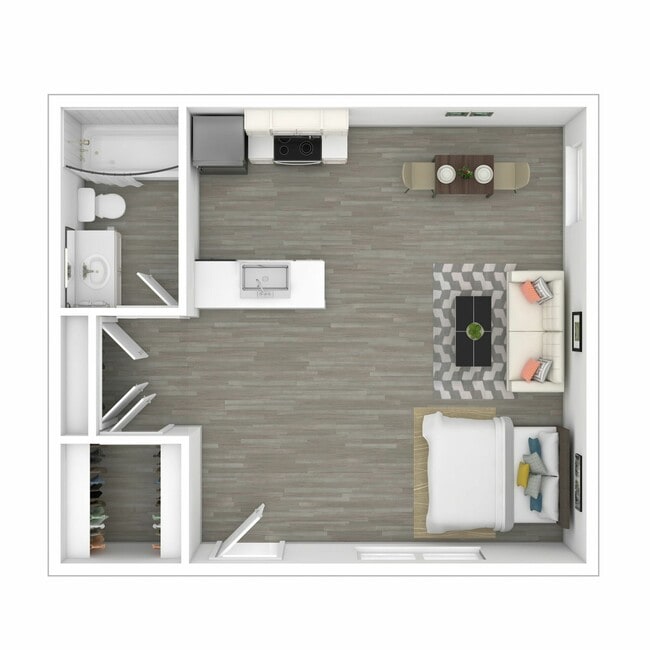 3D Furnished Studio Floor Plan - Elivia Apartments
