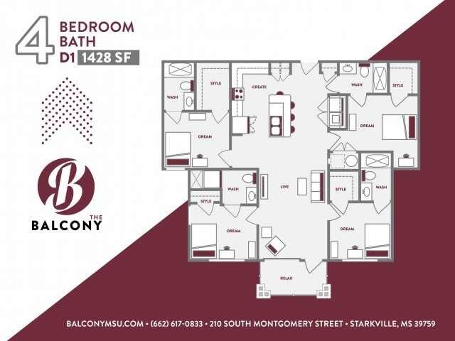 4 Bedroom - The Balcony MSU | Student Housing