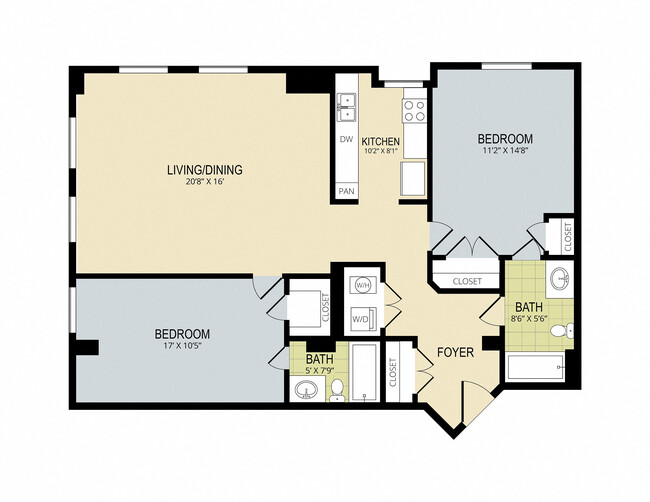 2 BR 2BA 1146 sqft - The Redwood Apartments