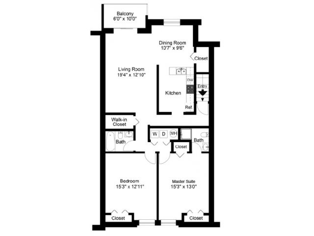 Two bedroom floor plan - Whiteland West Apartments