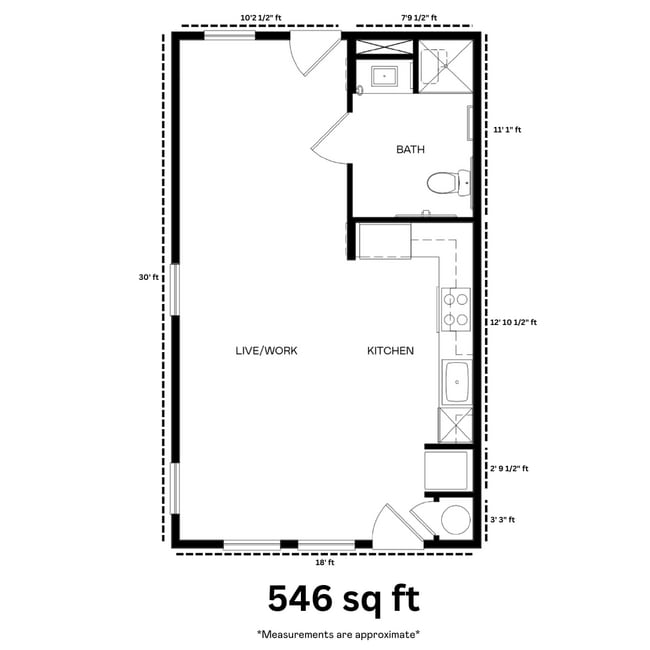 Mariposa - 546 sq ft dimensions - Culdesac Tempe