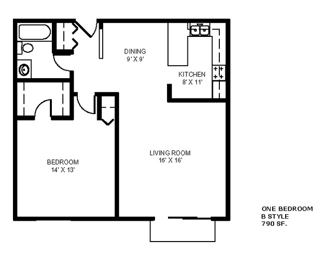 One Bedroom B - Buffalo Creek Apartments