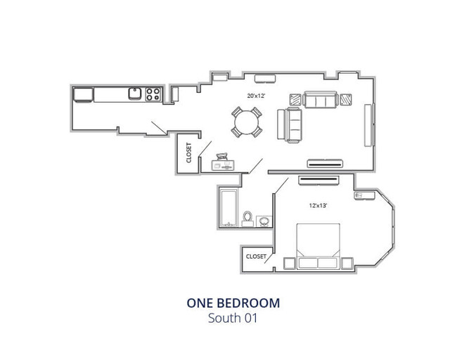 One Bedroom One Bath South 01 - Westbury