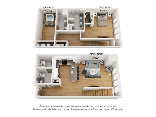 2 Bed, 2.5 bath duplex - The Collins