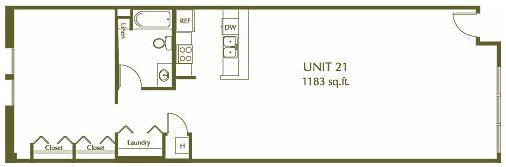 1 Bedroom / 1 Bath / 1183 Sq.Ft. - Eleventh Street Lofts