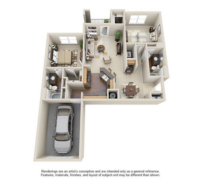 2 Bedroom | 2 Bath | 1186 SF | Attached Garage - Carrington at Champion Forest Apartments