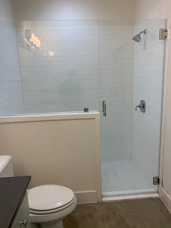 Spacious shower in primary bathroom - 1003 Linden St