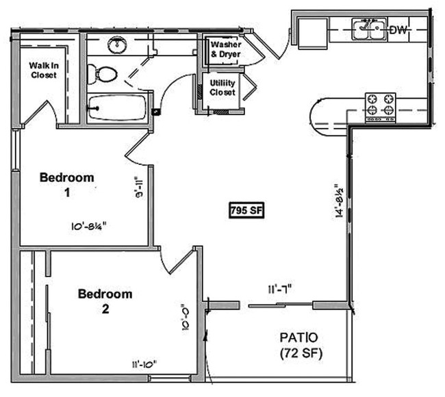 795 SF - 2BR/1 Bath - Oakcrest Condominiums