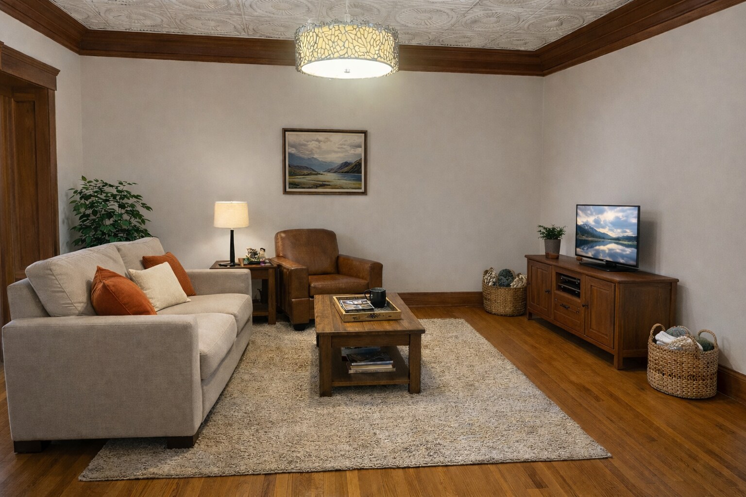 AI Virtually staged family room - 147 N Baldwin Ave