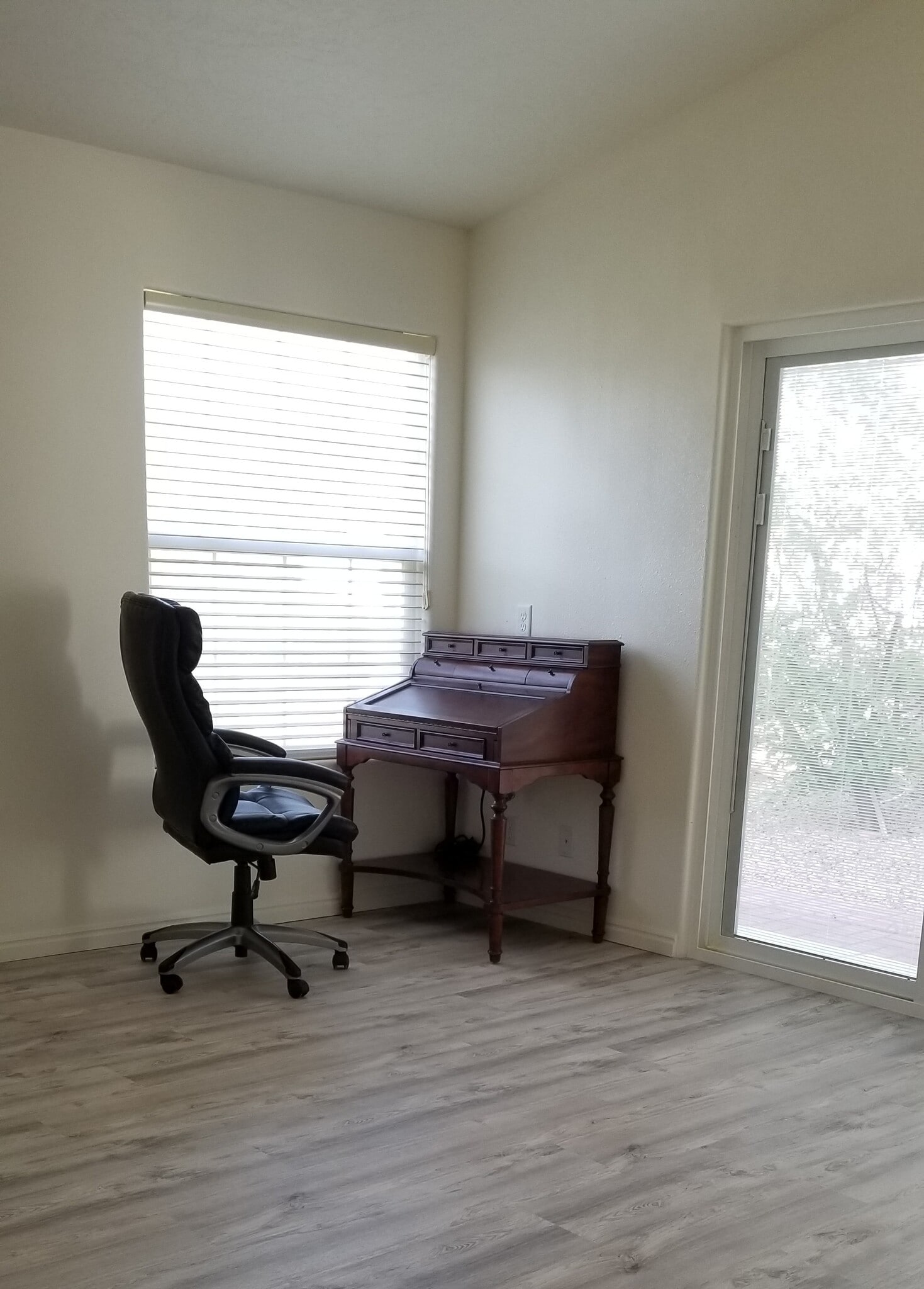 10. Desk & swivel chair (with Hunter Douglas blinds & patio door entrance with new flooring) - 137 E 755 S