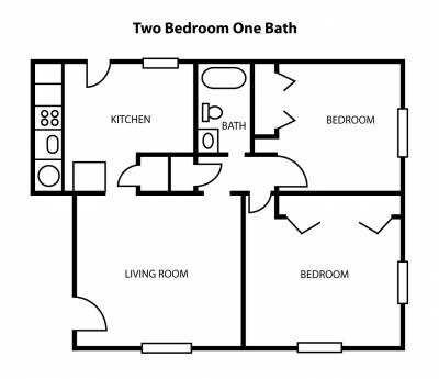 Explore the thoughtfully designed two-bedroom, one-bathroom apartment layout. - French Quarter