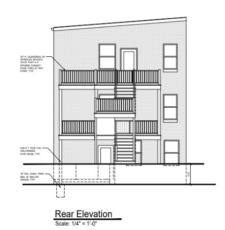 Rear Elevation with Decks - 50 E McMicken Ave