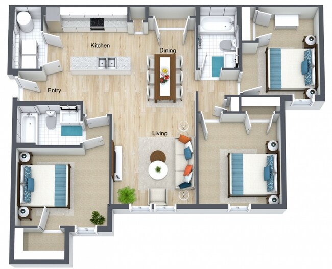 Monroe 3 Bedroom - Level 1 - 3D Floor Plan.jpg - Monroe Landings
