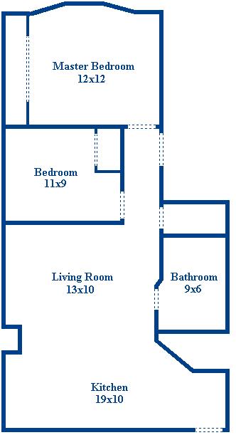 2 Bedroom Floorplan (varies slightly by unit) - Mira Court Apartments
