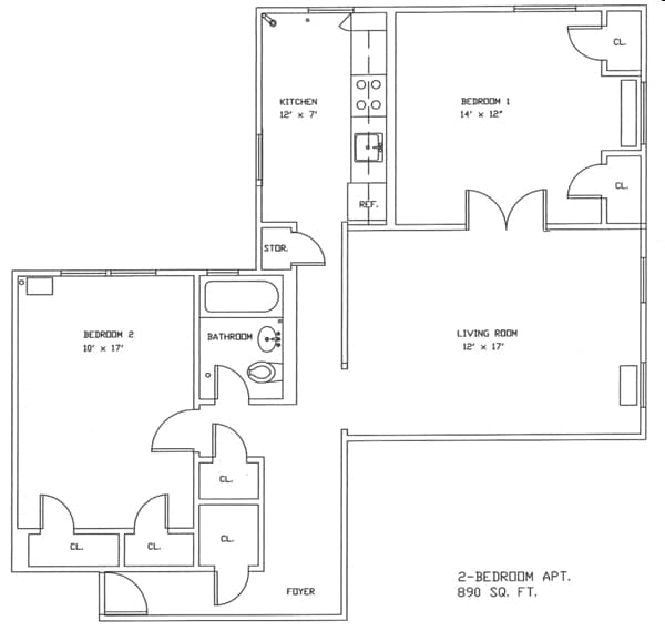 2BR/1BA - Elm Towers