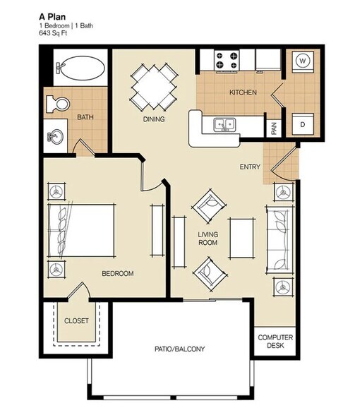 A - 643 Sqft - The Lodge at West Oaks