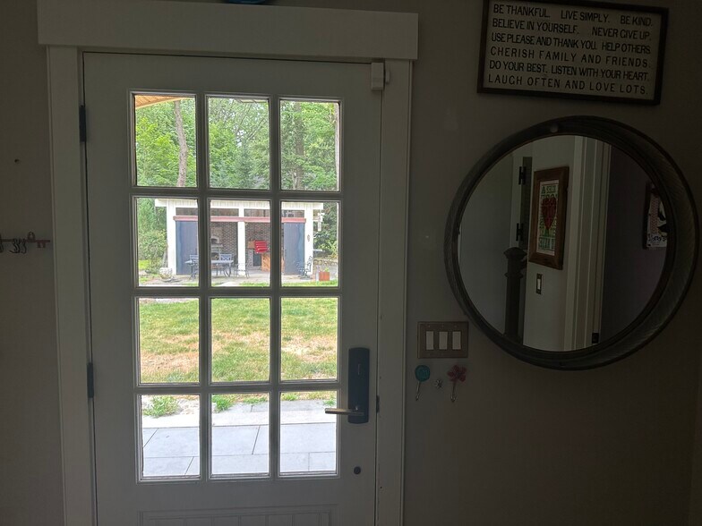 Back door view to yard, cabin - 19 Union St
