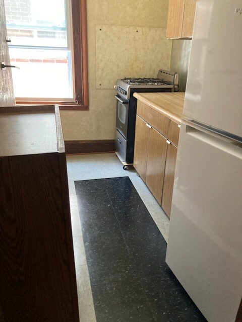 Kitchen- new refrigerator, gas stove, lots of storage space - 227 Buckingham Pl