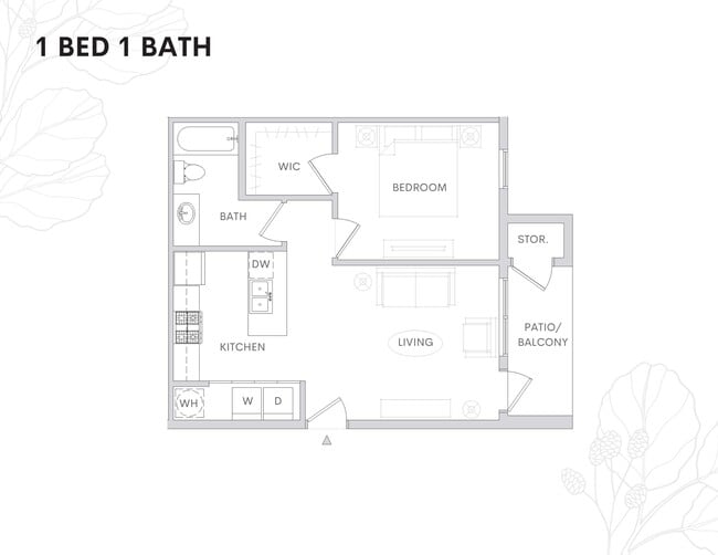 1 Bed 1 Bath Floor Plan - Alder Walk