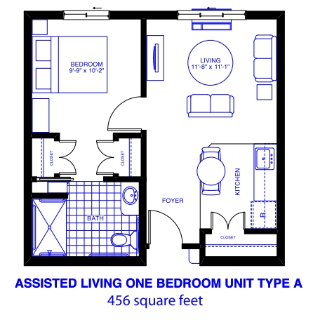 Assisted Living One-Bedroom Unit Type A - Patriots Landing Independent/Assisted Living