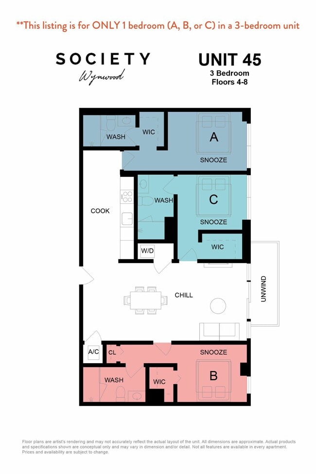 3 Bed RBB - Unit 45 Fl 4-8 - Society Wynwood