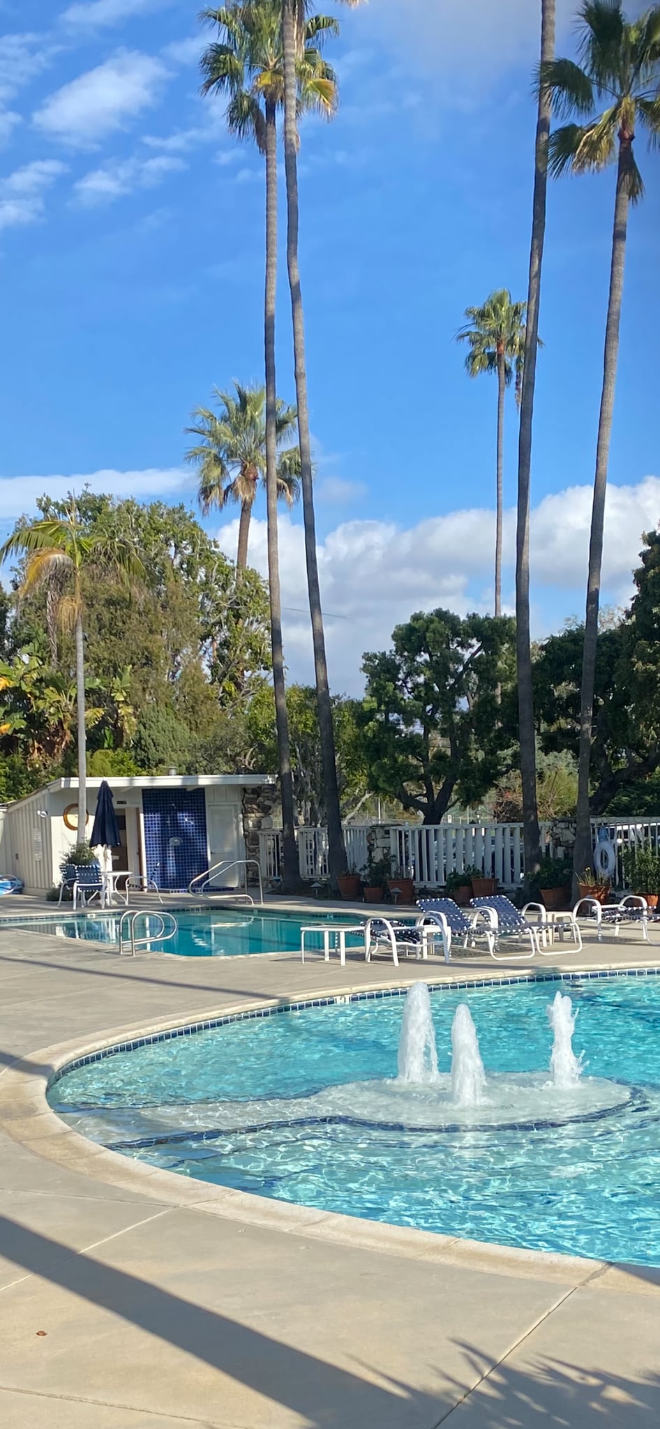 Circular pool with fountain and rectangular saltwater pool - 241 S Barrington Ave