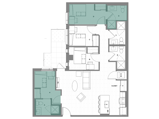 4x4 A Courtyard Master - HERE Seattle Student Apartments