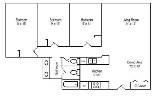 3 Bedroom Floor Plan - North Campus