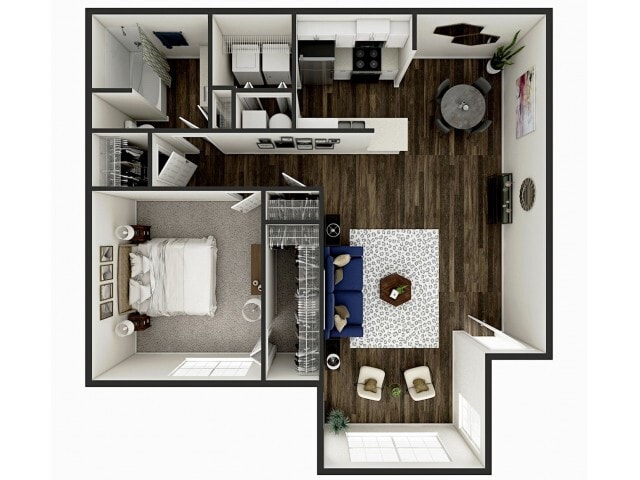 1 Bedroom 3D Floorplan - The Mark 7120