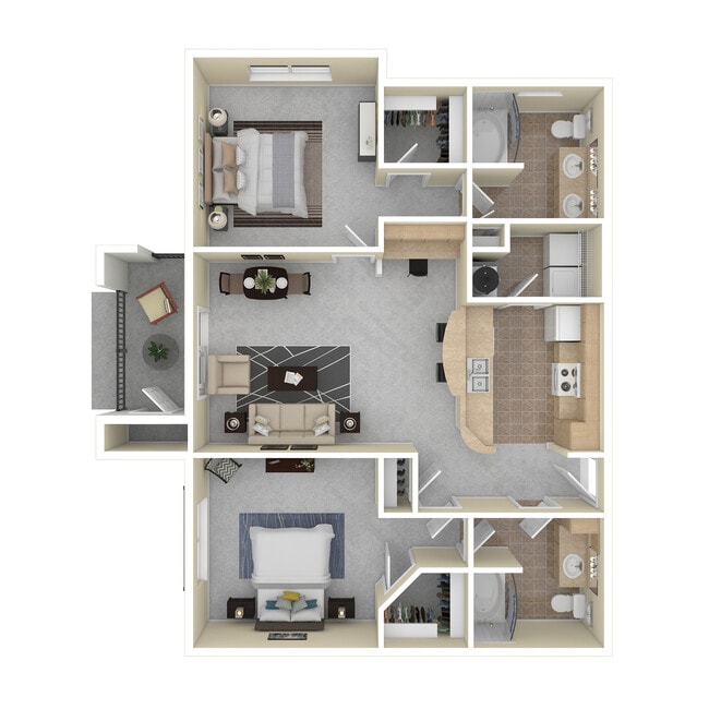 B3 3D Floor Plan - Eastland Trails Apartments