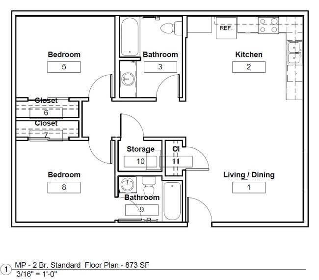 Two Bedroom Standard Floor Plan - Three Sisters Apts - Income Restrictions