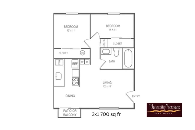 2x1 l 700 sq ft l University Crossings - University Crossing Apartments