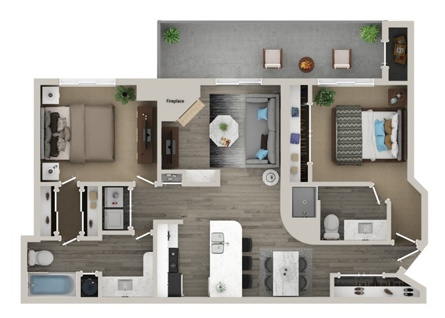 Two Bedroom Two Bath Floor Plan - Elliot Windsprint