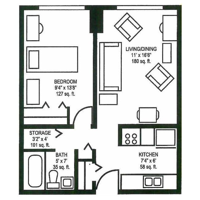 1 Bedroom Floorplan - Centennial Towers - 55+ Affordable Community