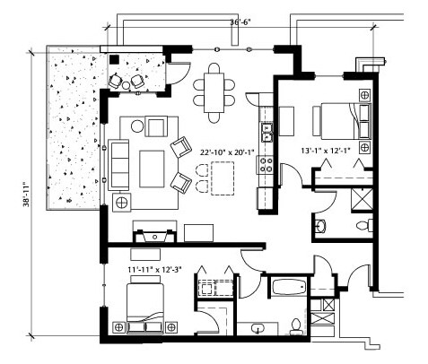 2BR/2BA - The Vaux