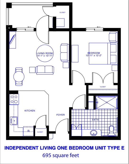 Independent Living One-Bedroom Unit Type E - Patriots Landing Independent/Assisted Living