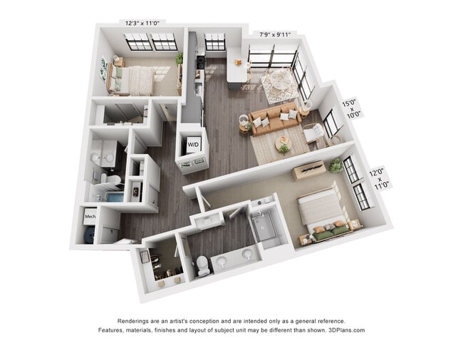 2-Bedroom 2-Bathroom | 1,150 sqft B - The Whit