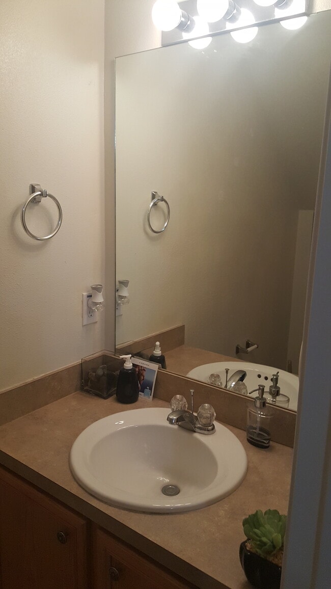 Half Bathroom downstairs with custom paint &amp; tile. Extended foyer, designer paint and wall frame, new upgrades and more. - 23619 Twisting Falls Drive