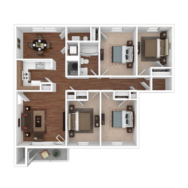 The Norchester - 4 Bedroom, 1.5 Bath, 1177 sq. ft. - Pleasant View Apartments