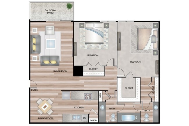 2 Bed 1.5 Bath 936 sf - Meadows on the Mainland Apartments