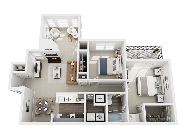 Hickory | 2 Bed 1 Bath | 1076 sq ft | Park at Oak Ridge Apartments in Greensboro - Park at Oak Ridge