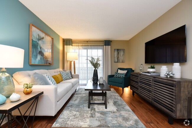 Living Room with Hardwood Style Flooring