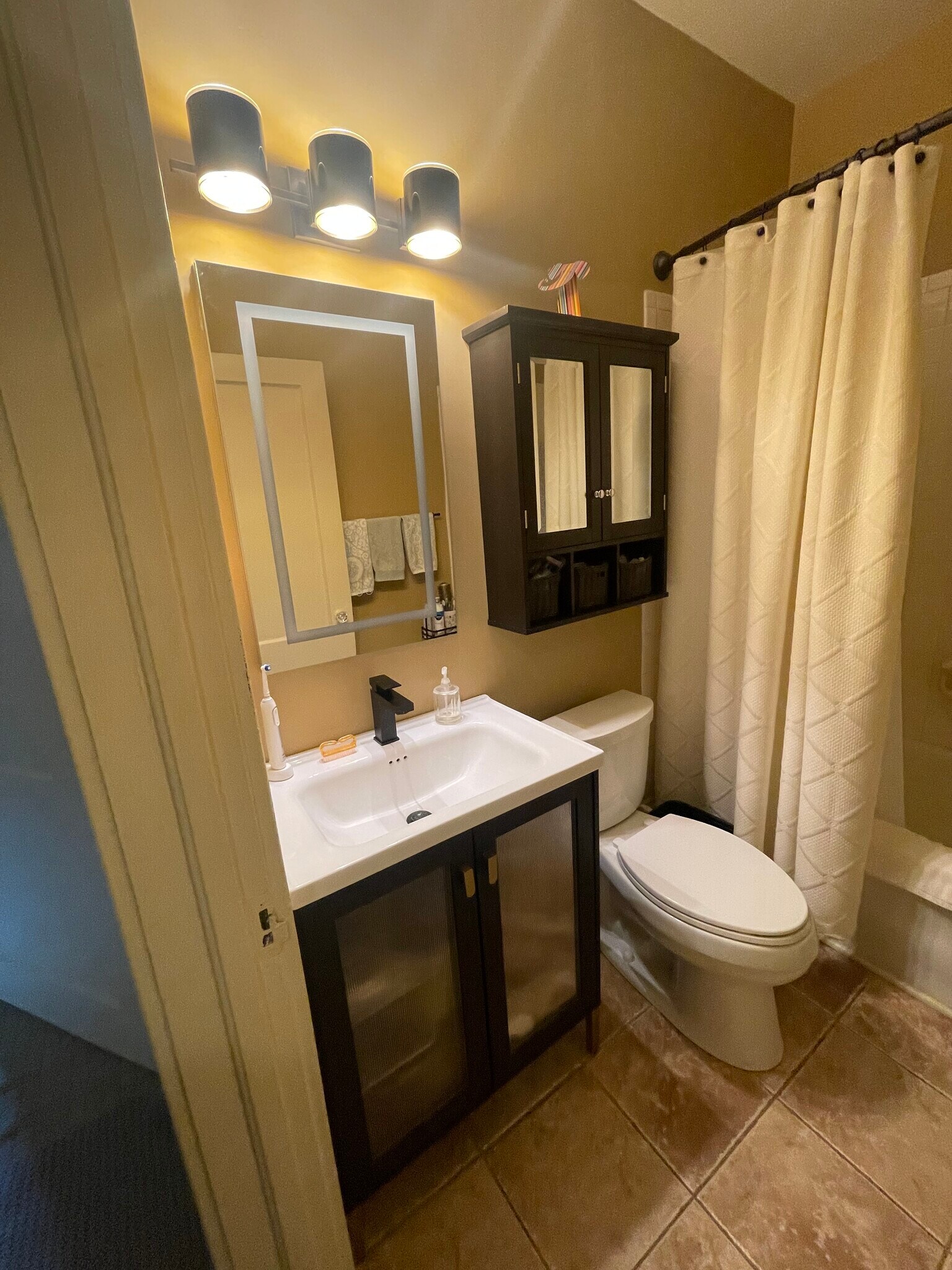 new 30 inch vanity with marble top and new lighted medicine cabinet with storage - 418 Clement Ave